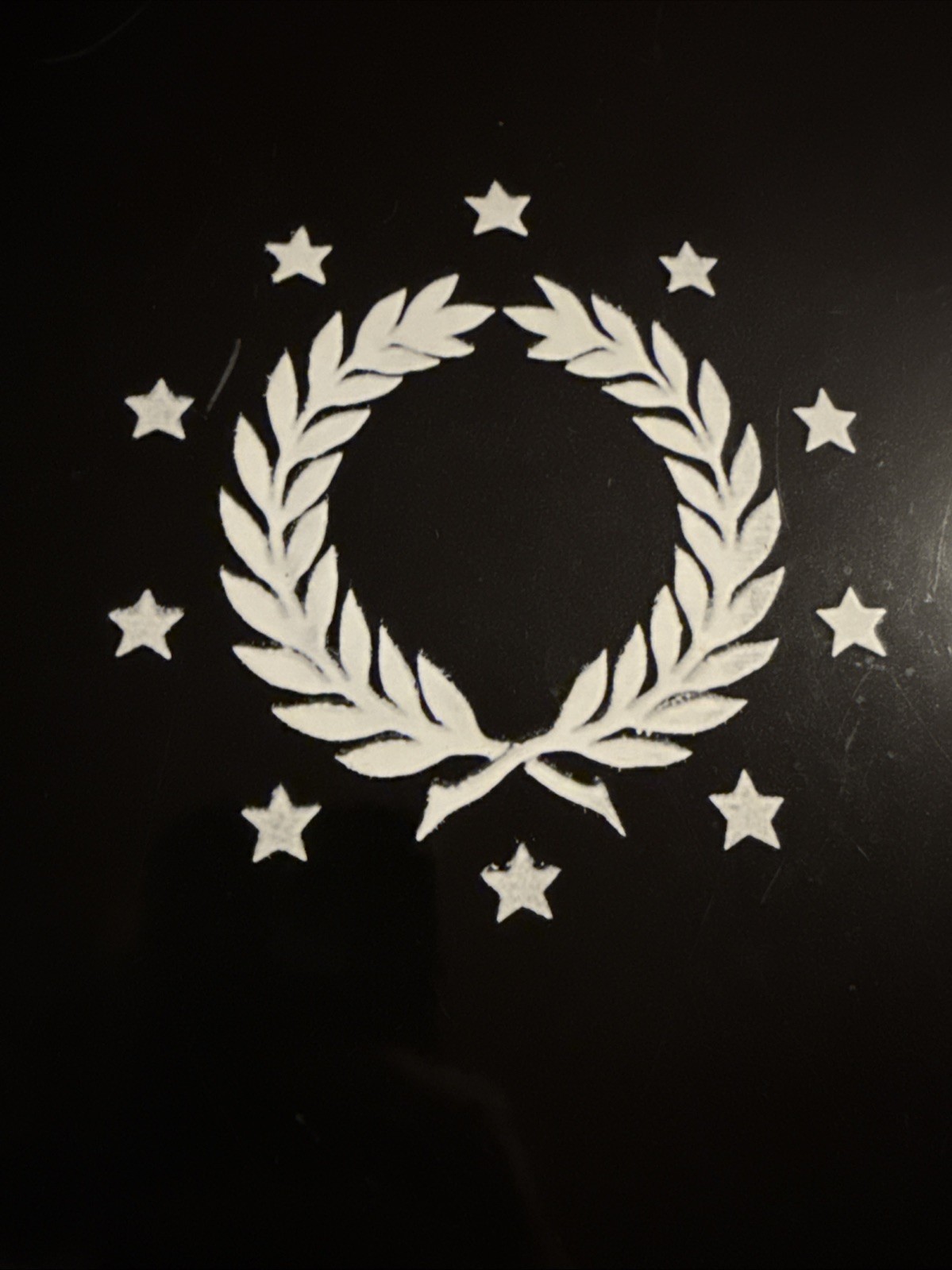 Vintage Black & White Enamelware Tray, Laurel Wreath & Stars 18×8.5”