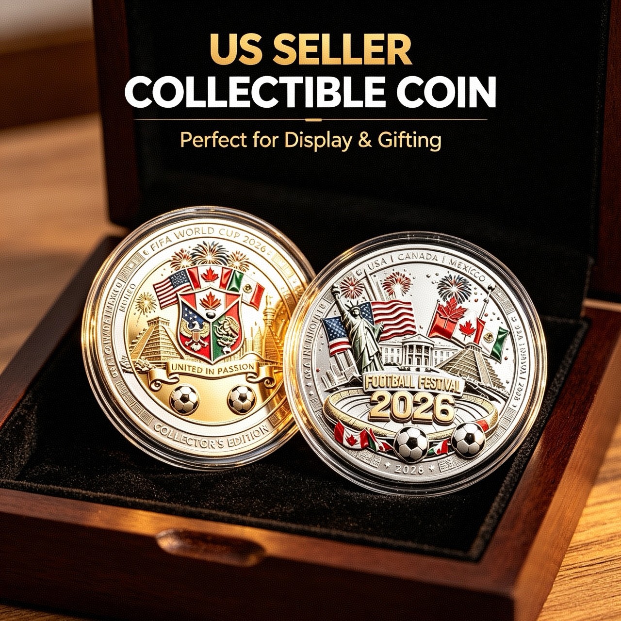 3D 2026 World Cup USA Canada Mexico Commemorative Coin Collectible Medal