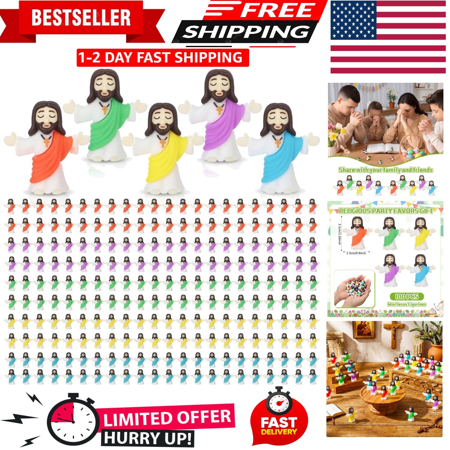 100 Pack Little Jesus Figures Loves You, Tiny Mini Jesus Figurines in Bulk