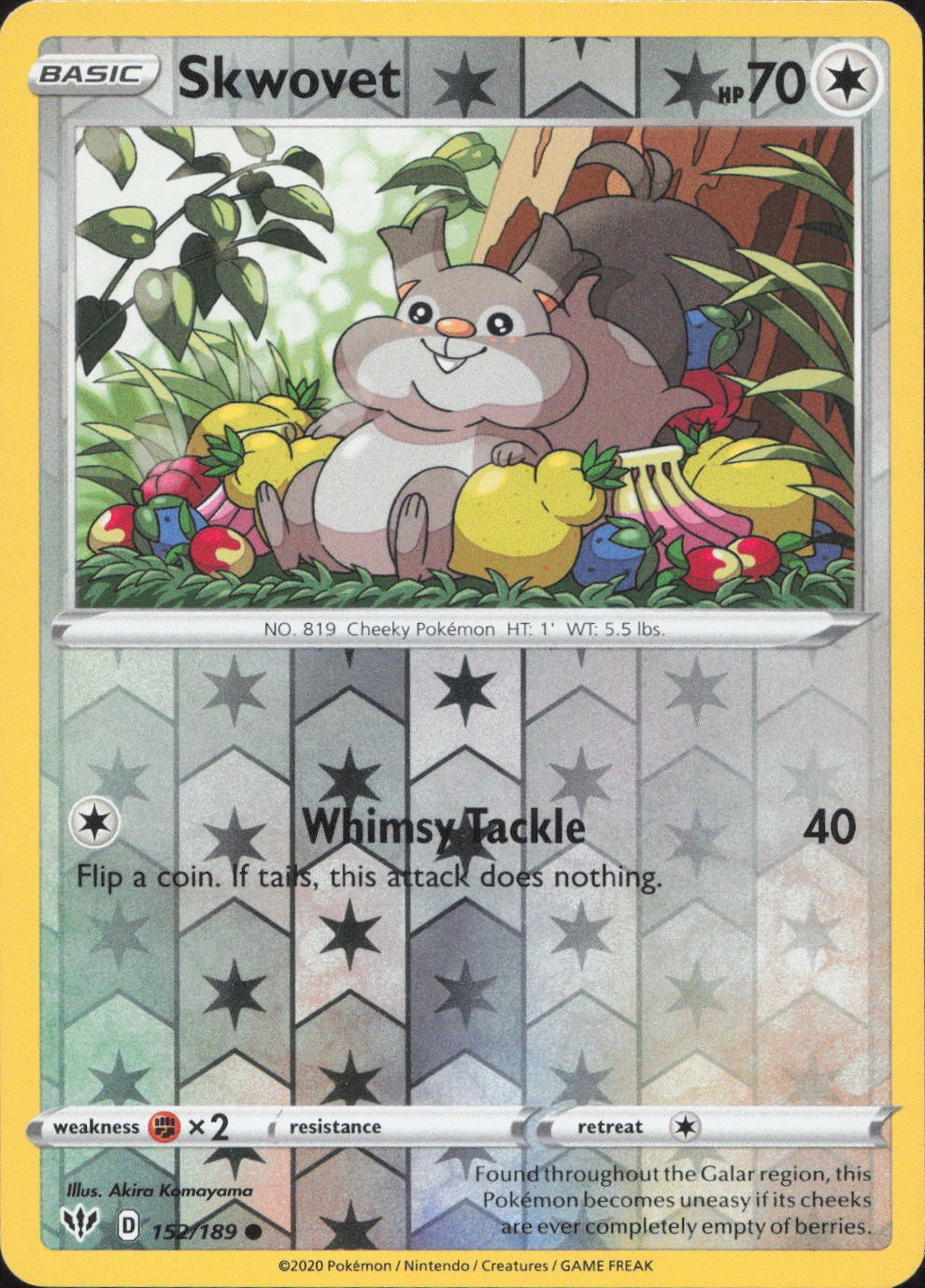 Skwovet 152/189 Common Darkness Ablaze Pokemon Reverse Holo Near Mint