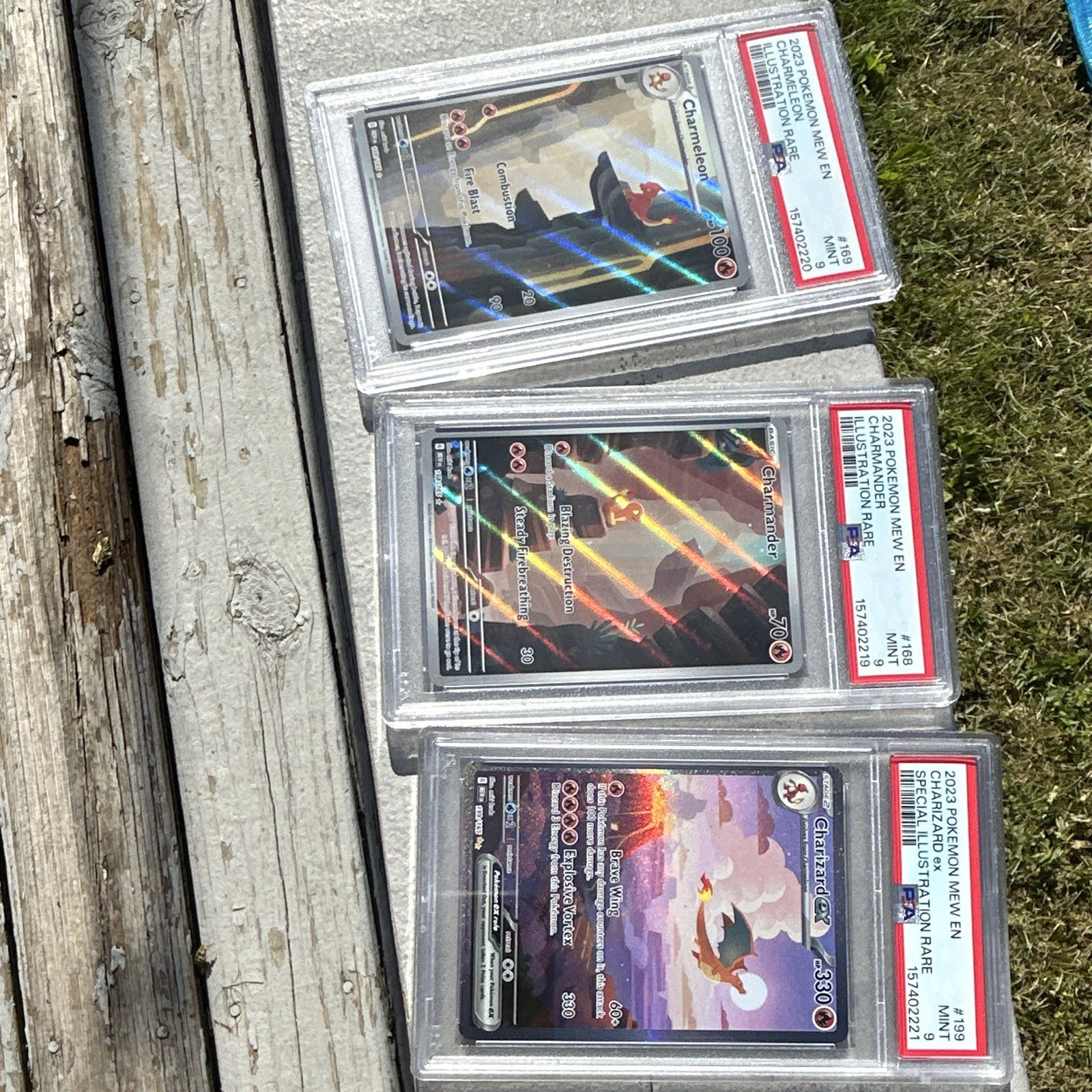 Mew PSA 9 Lot 3: Charmander 168 Charmeleon 169 Charizard ex 199