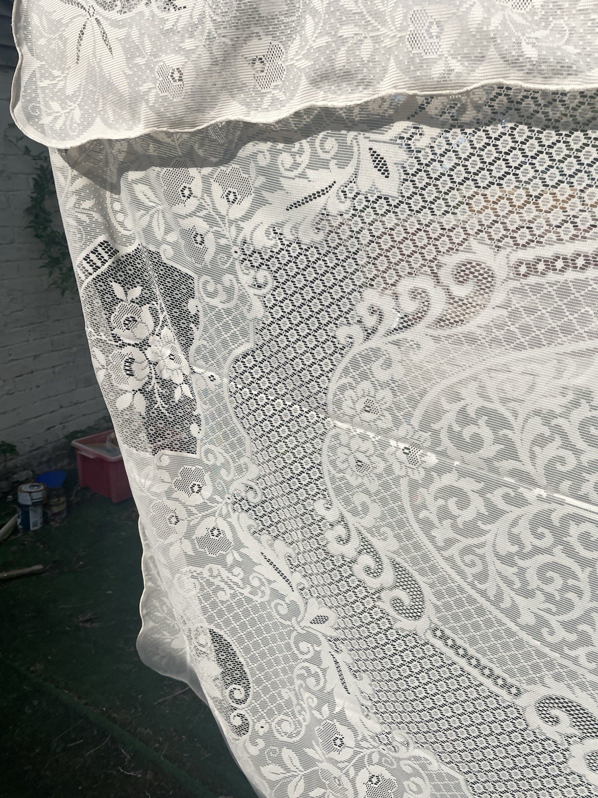 Vintage Nottingham Lace Large Polyester Tablecloth Beige 220x170cm (B83