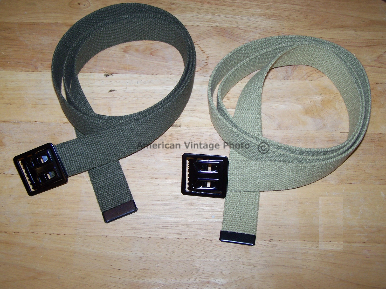 2 Belts Vintage Military USMC USA Style Cotton Web w/ Metal Buckle Khaki & Green