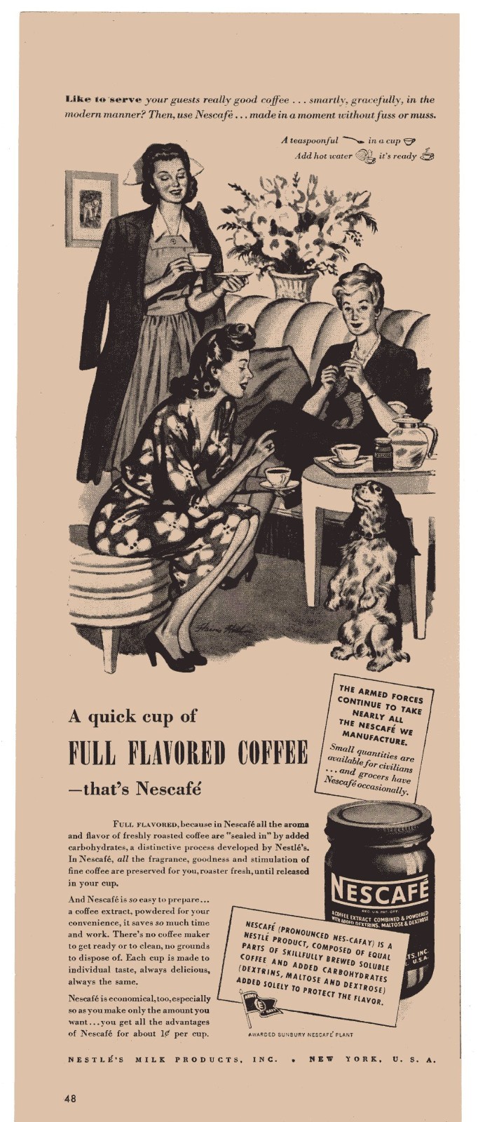 1944 Nescafé Coffee WWII War Bonds Social Home Front Vintage Ad