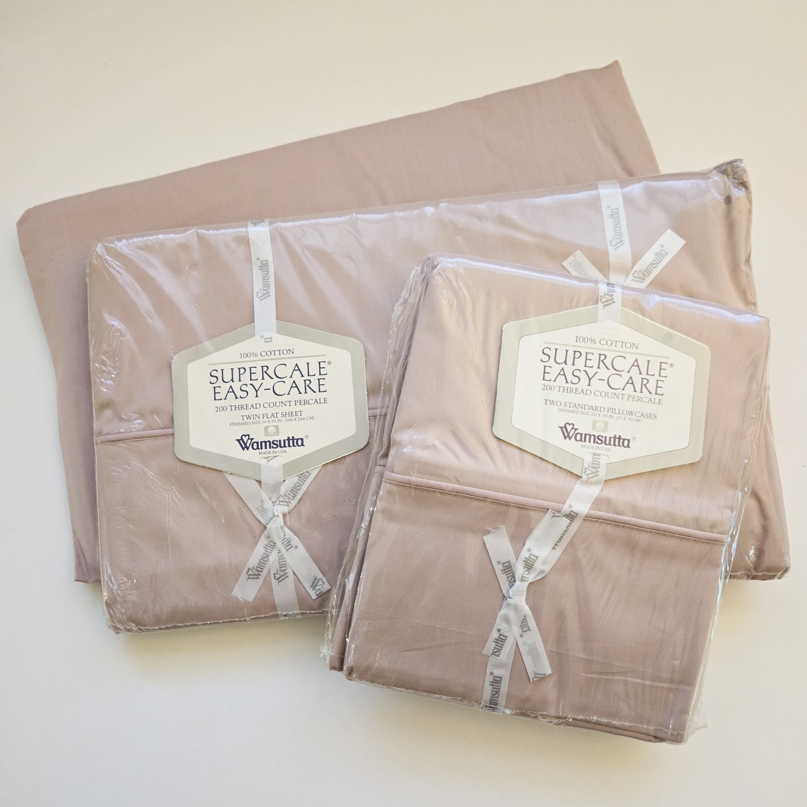 Vintage WAMSUTTA Supercale Easy-Care Twin Sheet Set MAUVE NOS