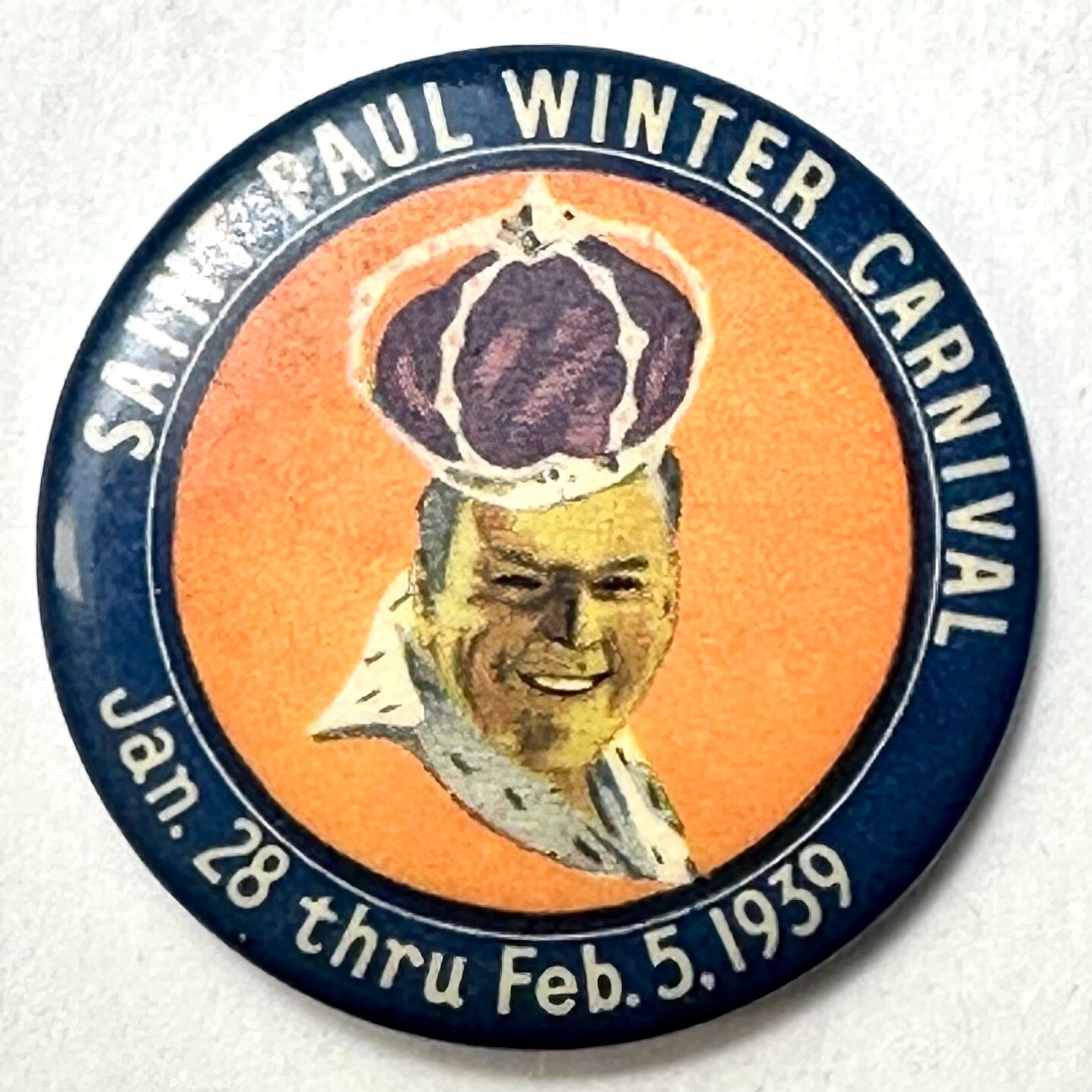 1939 St Paul Winter Carnival King 1.5″ Celluloid Pinback