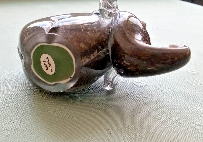ELEPHANT for COLLECTOR-SOLID GREY GLASS,TRUNK UP,3 inch tall,4 1/2 trunk to tail