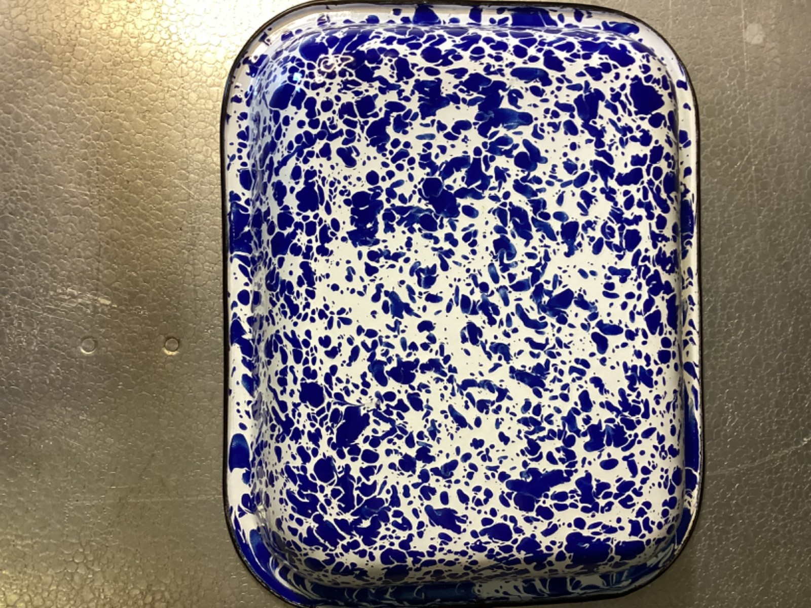 Blue & White Splatter Speckled Enamelware Casserole Baking Dish – 11” x 9”