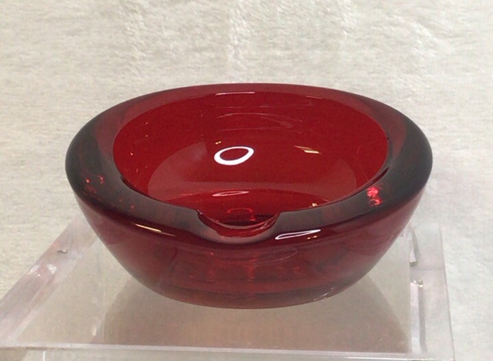Vintage MCM Viking Glass Atomic Orb Ruby Red Asymmetrical Ashtray