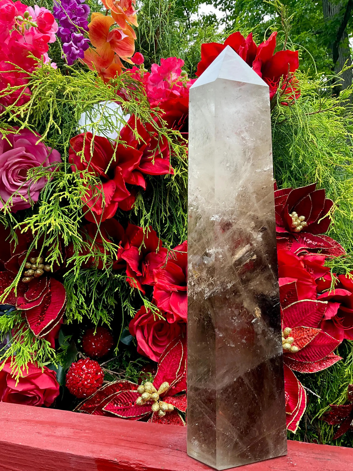 Clear Quartz Crystal Generator ~ Large 11 Lb. 12 oz. ~ 16″ Tall ~ Smokey Inclus