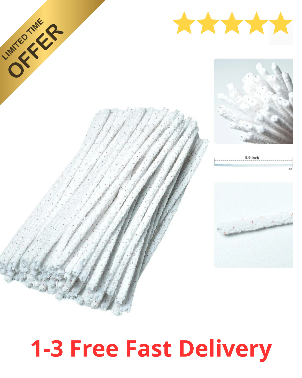 White Hard Bristle Pipe Cleaners 6 Inch Bulk Pack – Ideal for Tar & Resin