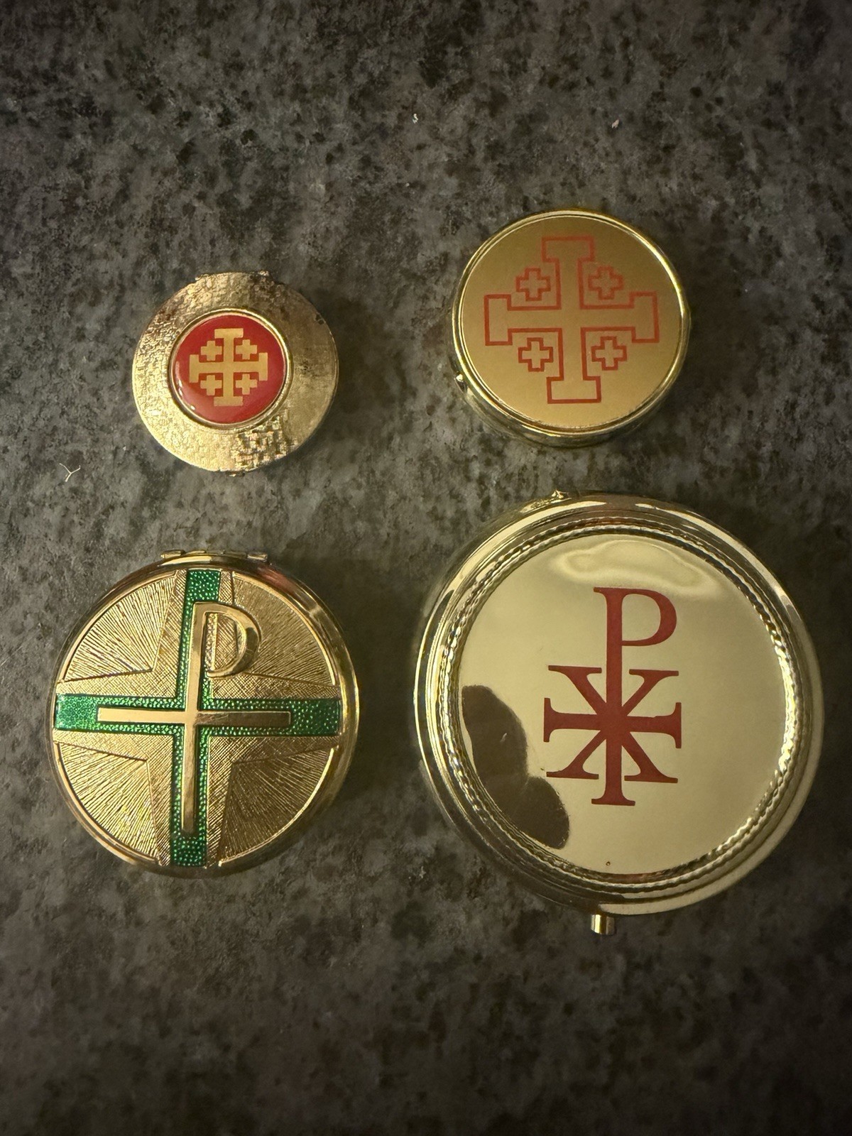 Pyx Set If 4 Gold Tone Varied Sizes Eucharist Host To Sick Religious
