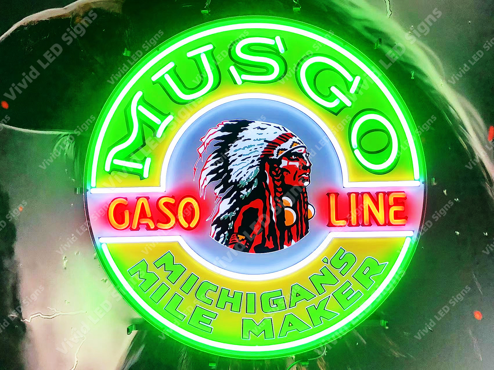 Musgo Indian Gasoline Gas Oil 24″x24″ Vivid LED Neon Sign Light Lamp With Dimmer