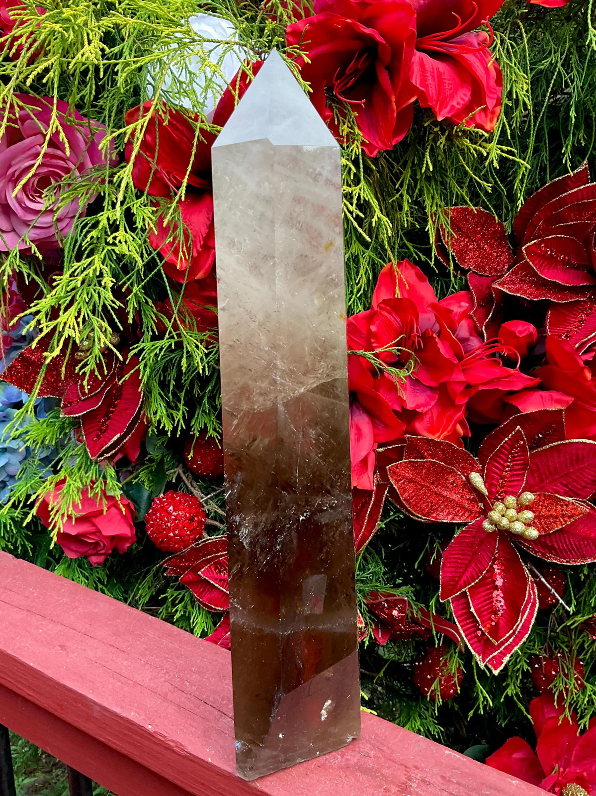 Clear Quartz Crystal Generator ~ Large 11 Lb. 12 oz. ~ 16″ Tall ~ Smokey Inclus
