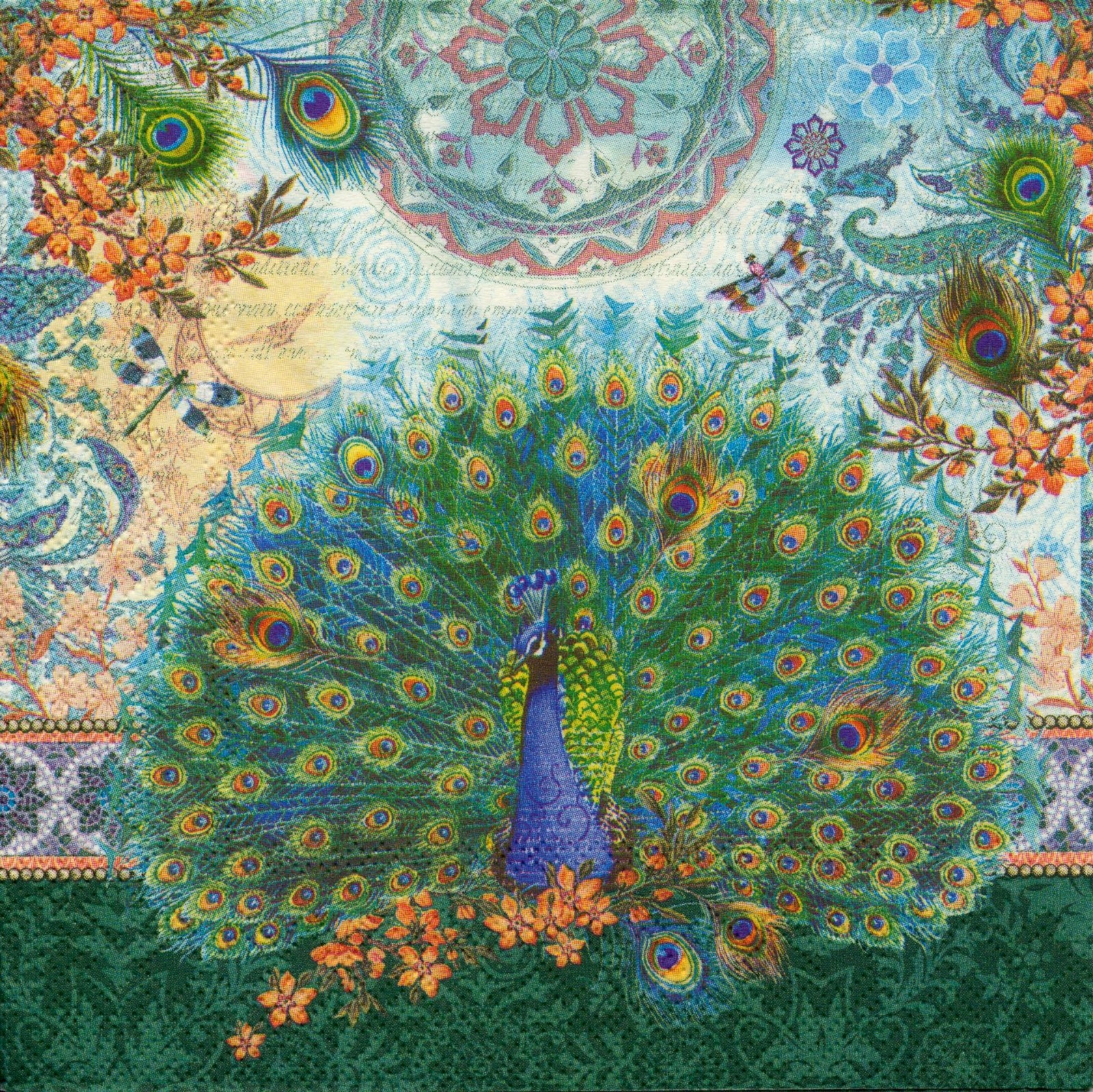 PEACOCK ROYALE Two Individual Luncheon size 3-ply Paper Decoupage Napkins
