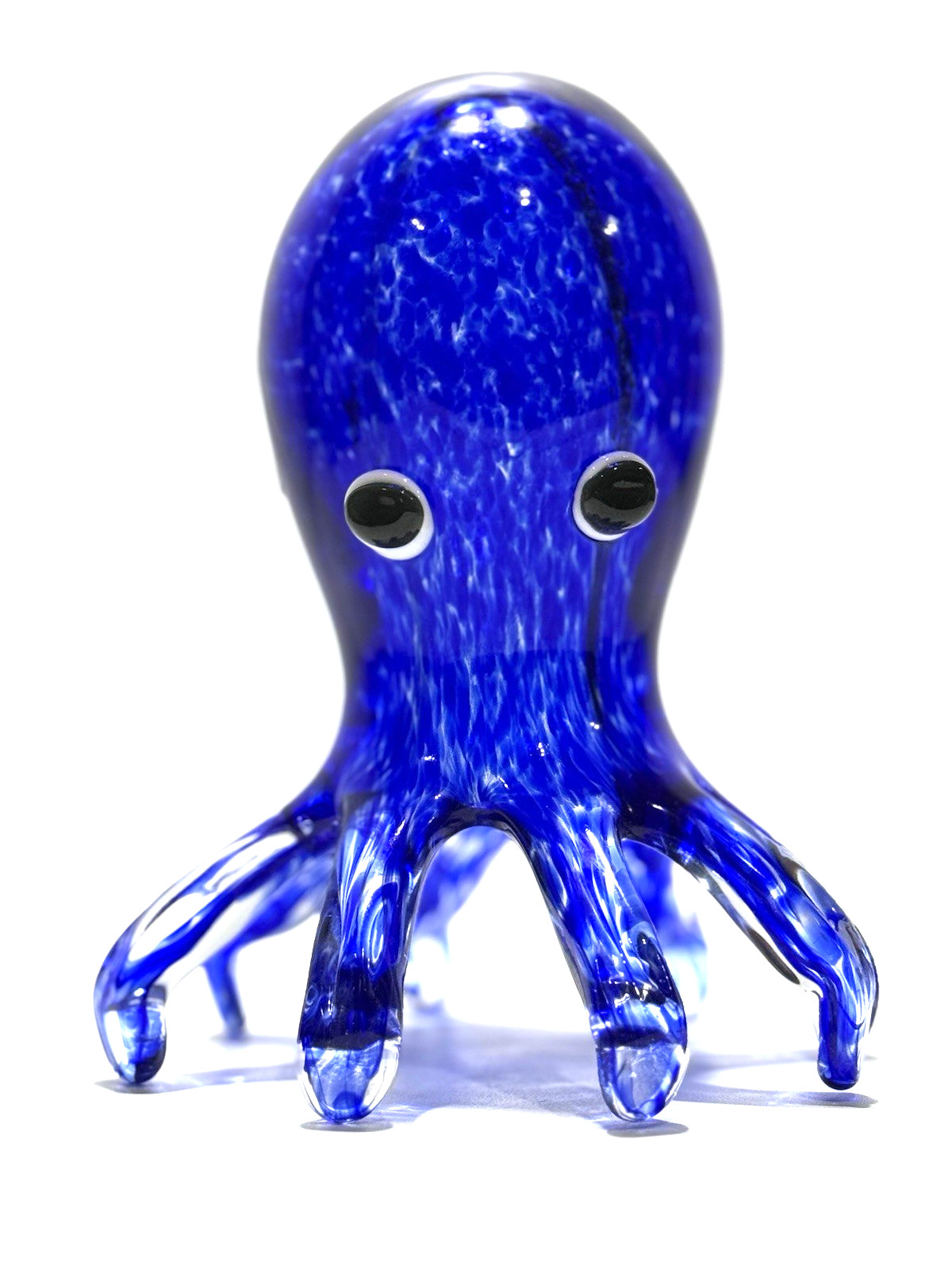 HQT Blue & Clear Spotted Art Glass Octopus W/ Applied Eyes Figurine 7.25″x6″