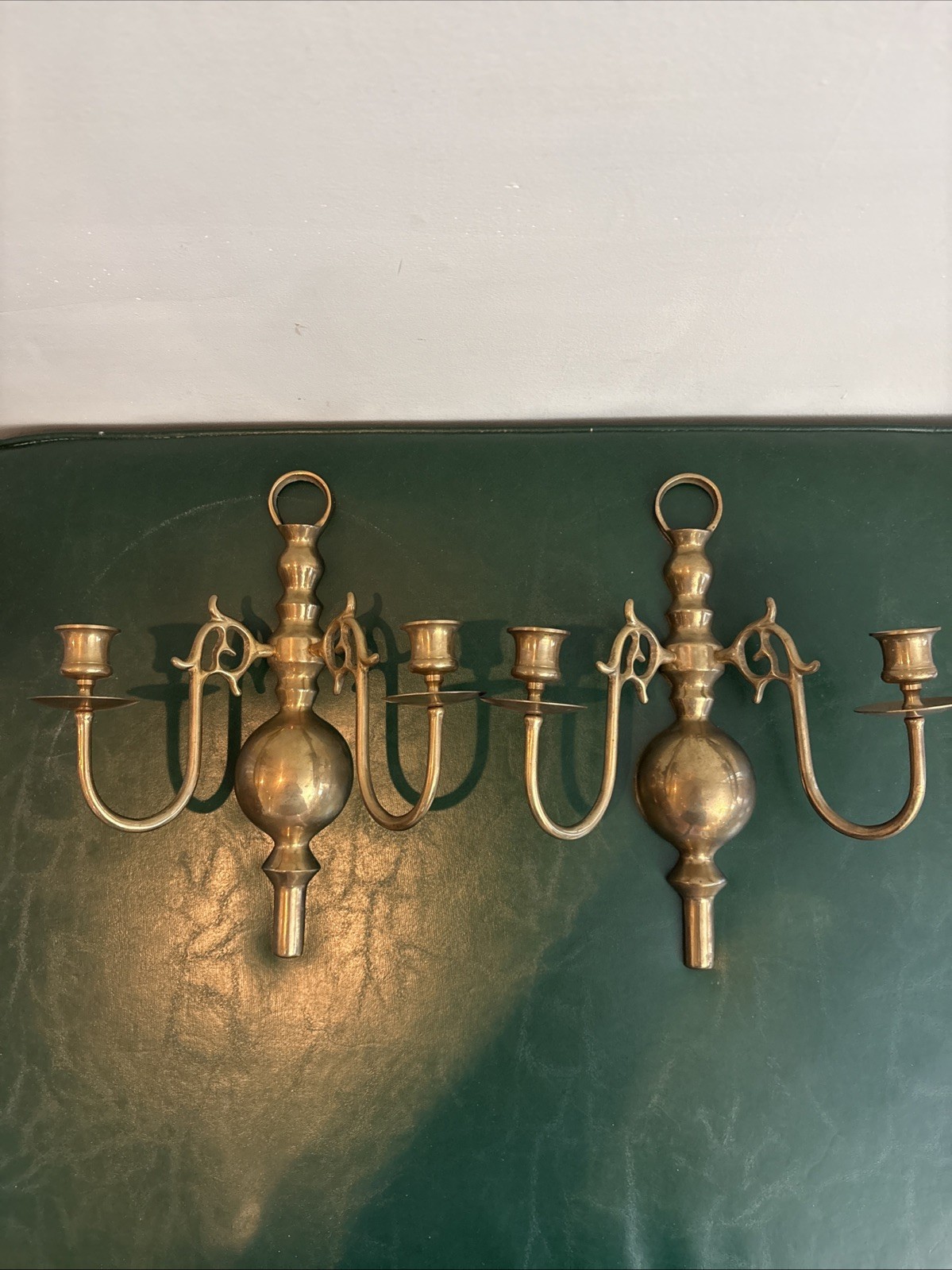 Vintage Pair of Brass Double Arm Candle Wall Sconces VGUC