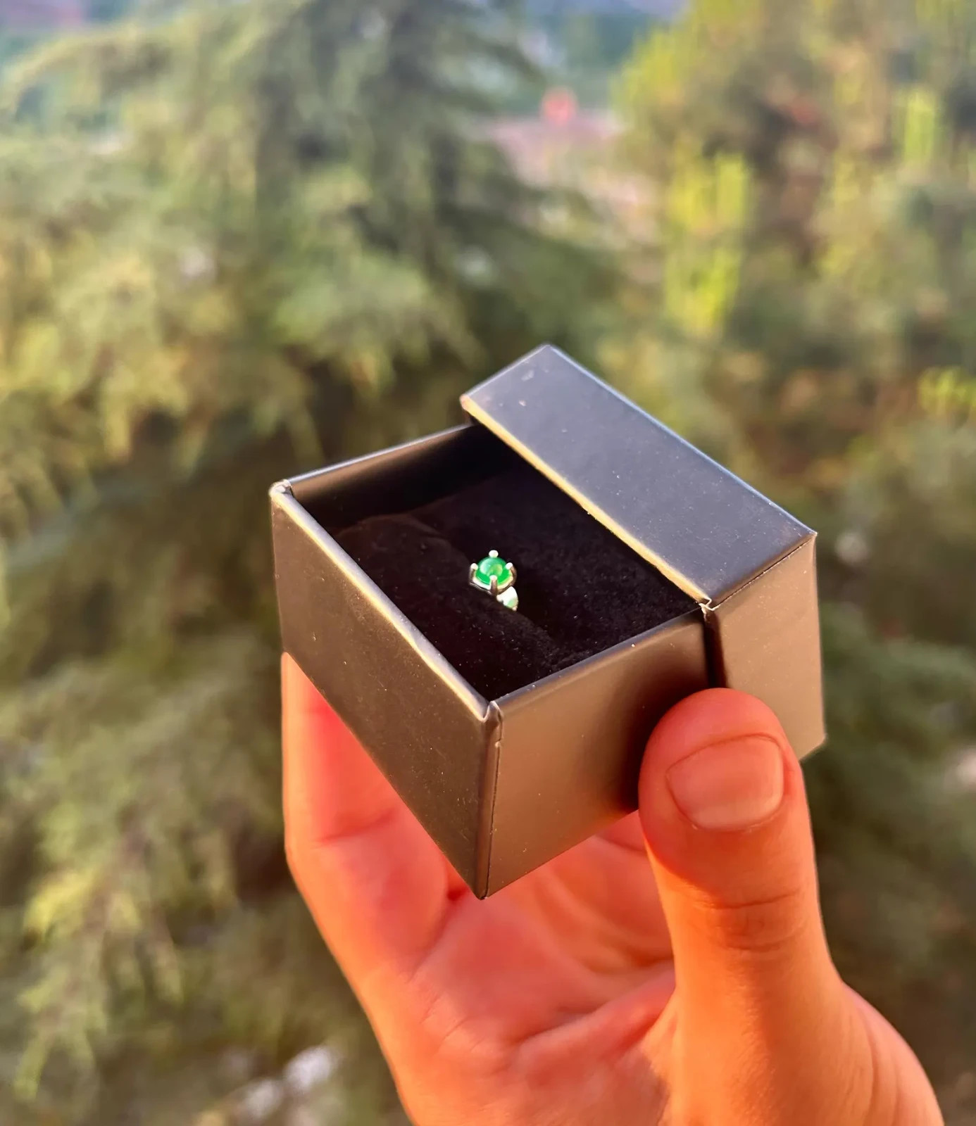 Men’s Green Emerald Cabochon Stone Stud Earrings For Men’s 10K Yellow Gold Over