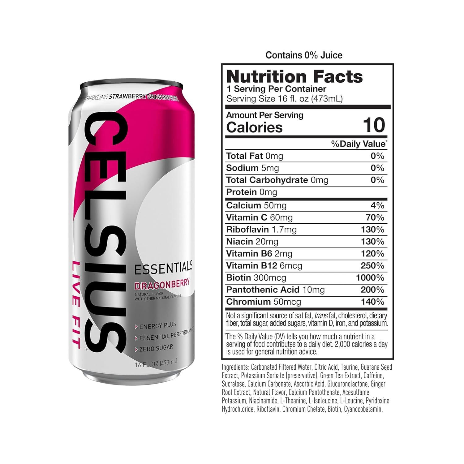 CELSIUS ESSENTIALS Sparkling Dragonberry, Sugar Free 16 Fl Oz (Pack of 12)