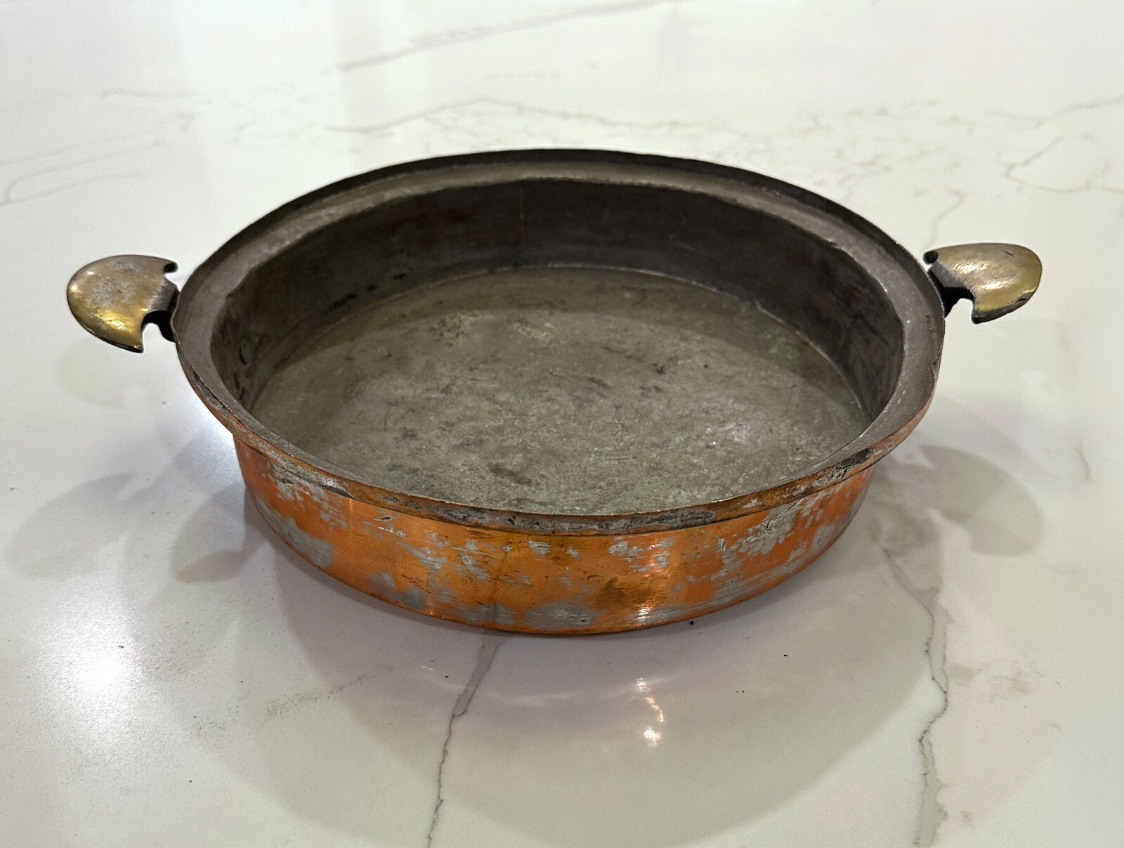 Antique Farmhouse 10.5 IN Copper Griddle Pan with Handles Made in Turkey