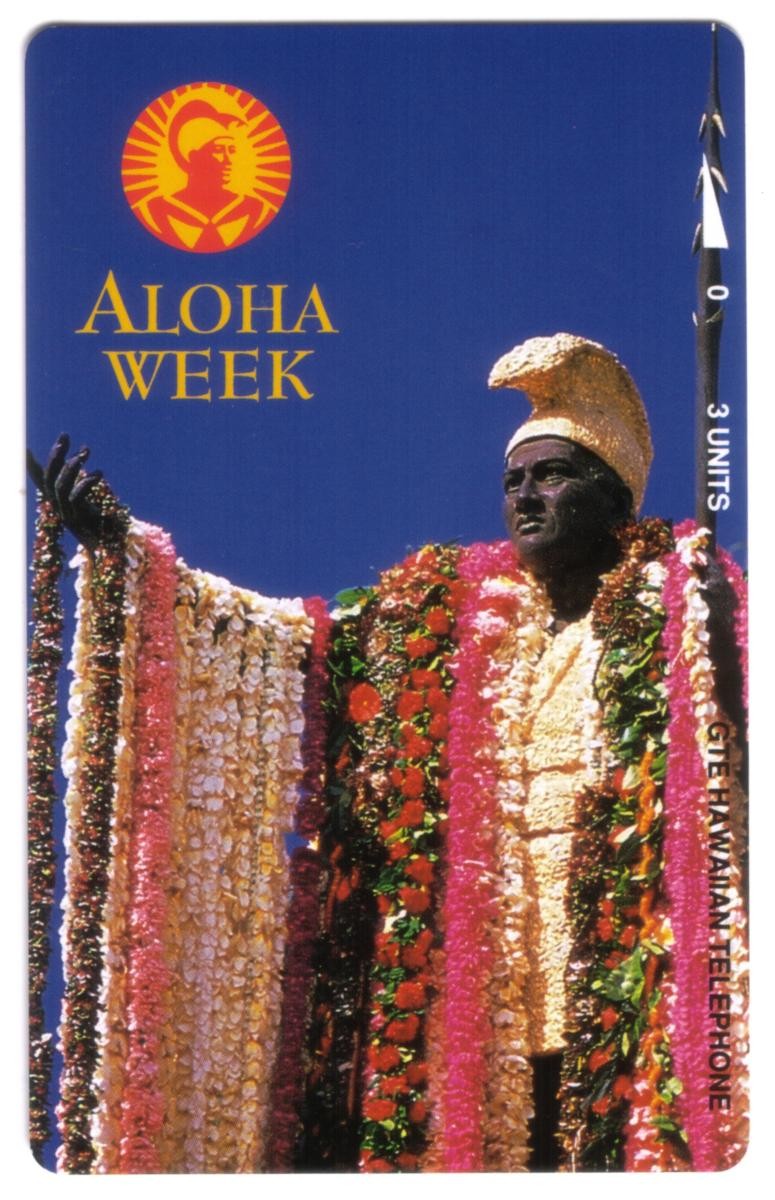 3u King Kamehameha Statue & ‘Aloha Week’ (’92) White Back PROOF Phone Card