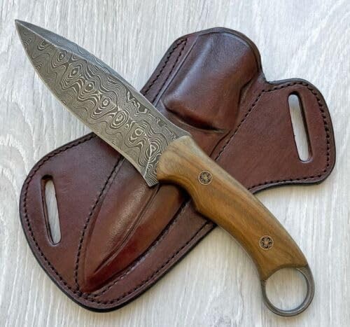 Fixed Blade Hunting Carry Knife Damascus Steel Blade Bushcraft Scout Knives