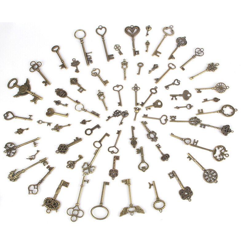 69PCS Skeleton Vintage Old Keys Multi Style Antique Bronze Lock Key New