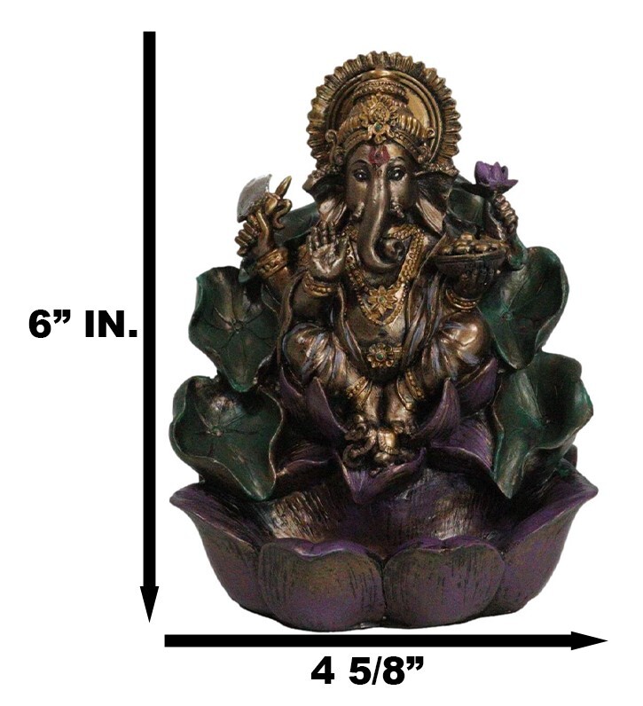 Ebros Hindu Lord Ganesha On Lotus Backflow Cone Incense Burner Statue 6″ Tall