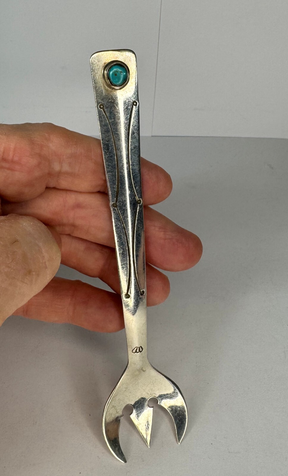 Native American Navajo Serving Spoon/Fork/Spork, Stamped, Round Turquoise (S5