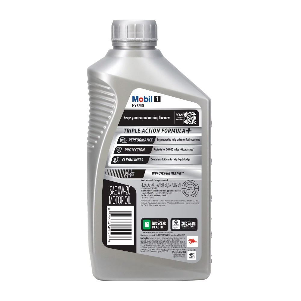Mobil 1 Hybrid 0W-20 Advanced Full Synthetic Motor Oil, 1 Quart