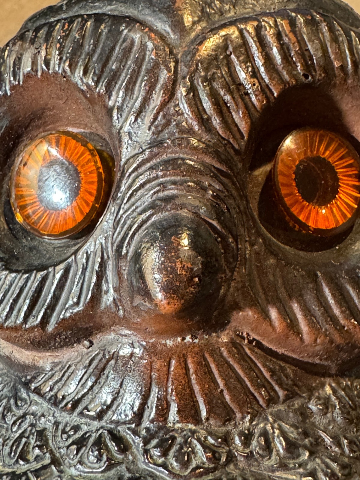Tall, Vintage, Very Detailed One Piece, Owl Figure, Appears to be Molded Resin