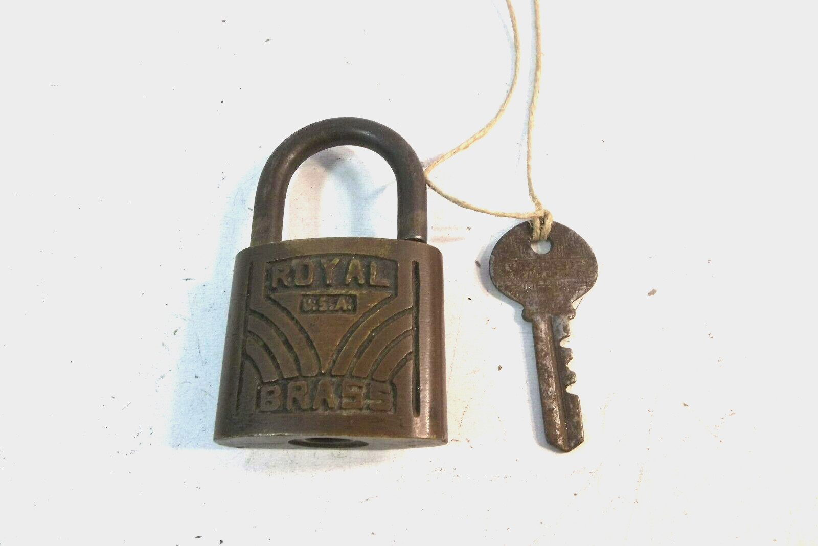 antique Royal U.S.A brass padlock with key T-3