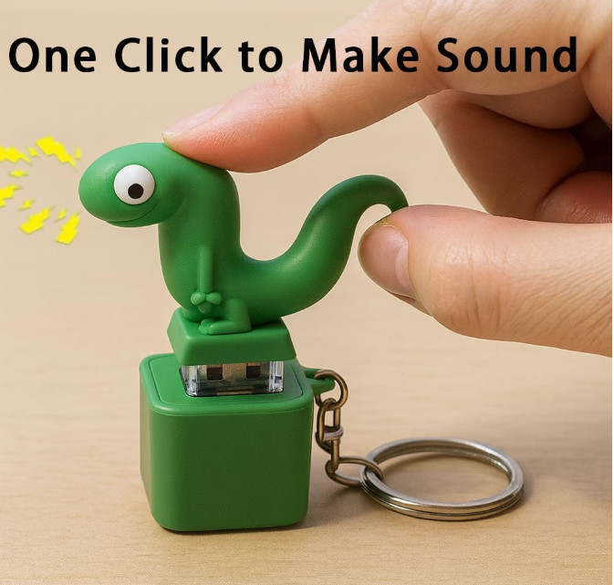 Lizard Button Keychain Sound Fidget Toy, Fun Keychain with Light Stress Relief