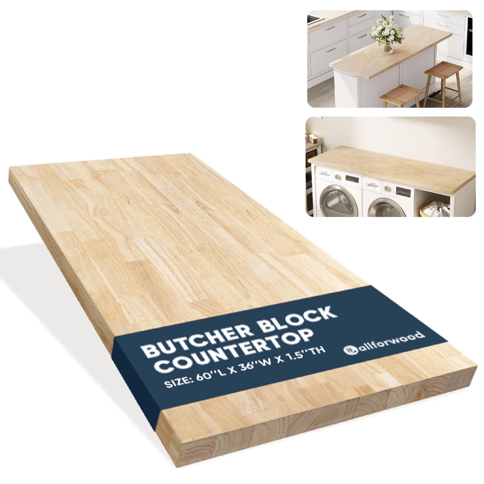 60”L x 36”W x 1.5”Th Hevea Solid Wood Butcher Block Countertop, Butcher Bl…