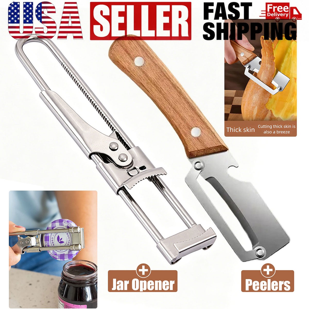 2PCS 2-in-1 Multifunctional Vegetable Peeler & Stainless Steel Jar Bottle Opener