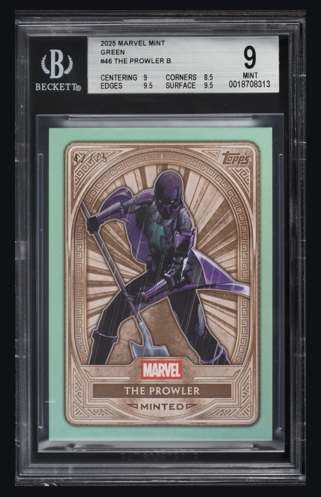 2025 Topps Marvel Mint Green Bronze The Prowler /75 #46 BGS 9 MINT POP 1