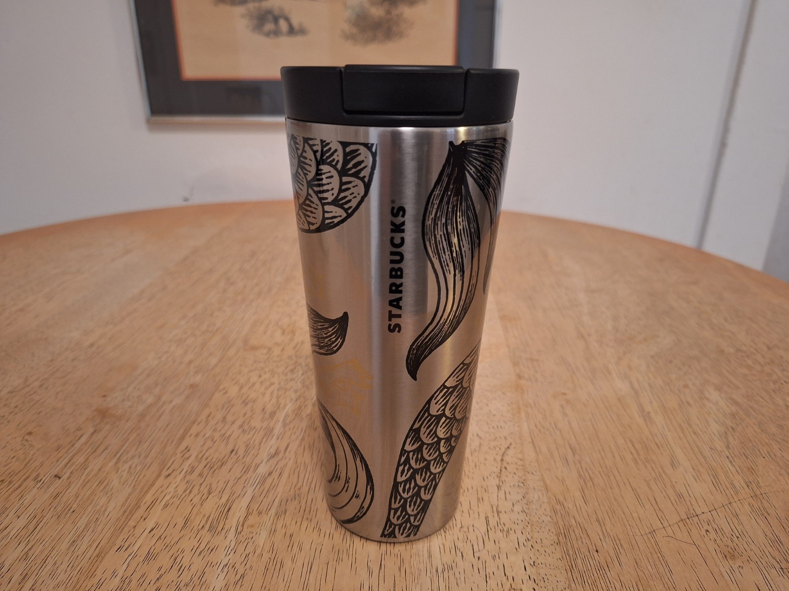 Starbucks Stainless Steel Black And Silver Mermaid Tail Tumbler, 16 oz. New!