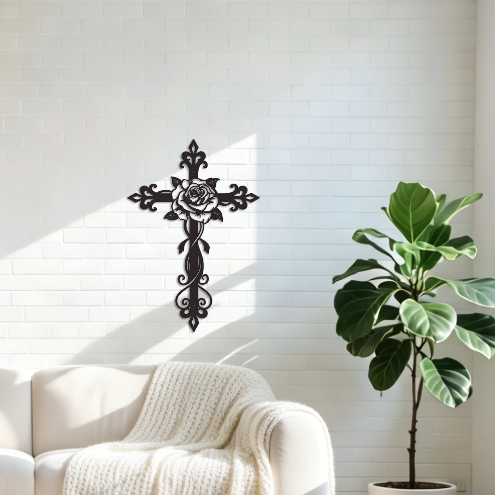 Metal Rose Cross Wall Decor Unique Elegant Black Cross Wall Art Modern Hollow…