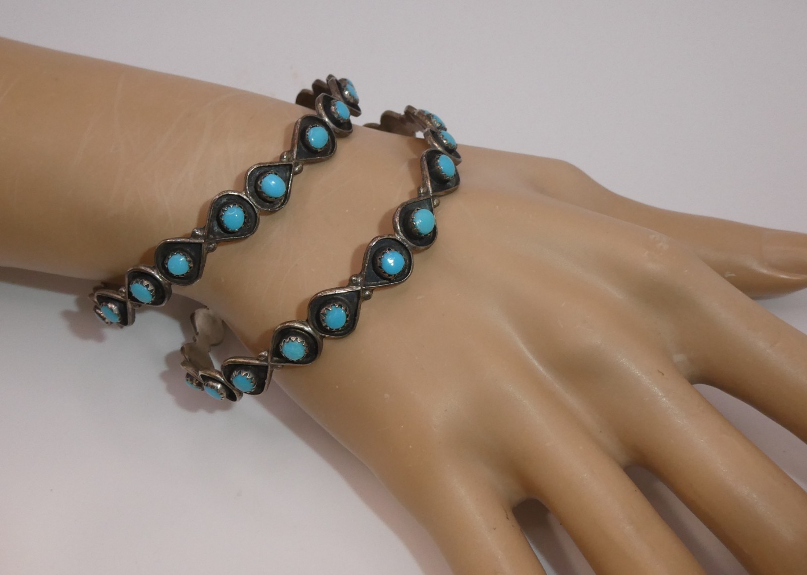 Vtg Native American Zuni Snake Eye Turquoise Sterling Silver Bracelets Lot of 2