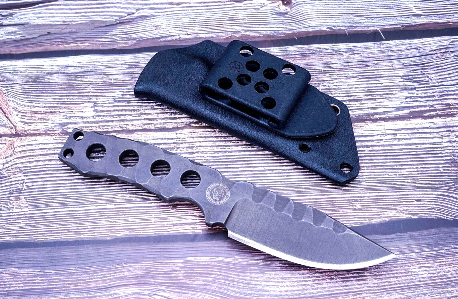 Raid Ops Fixed Blade (PSK) Knife, Gray Blasted D2, Black Kydex Sheath