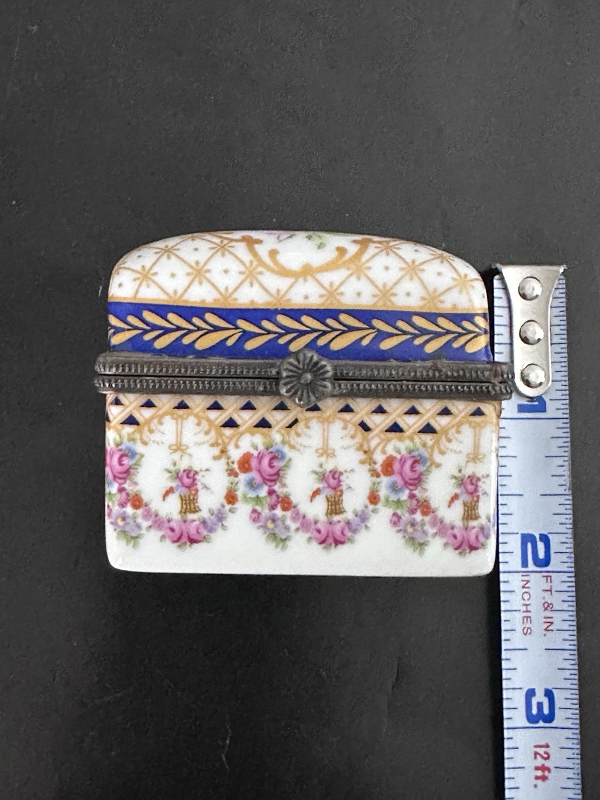 Porcelain Hinged Trinket Box with Rococo Floral Design France 1920’s