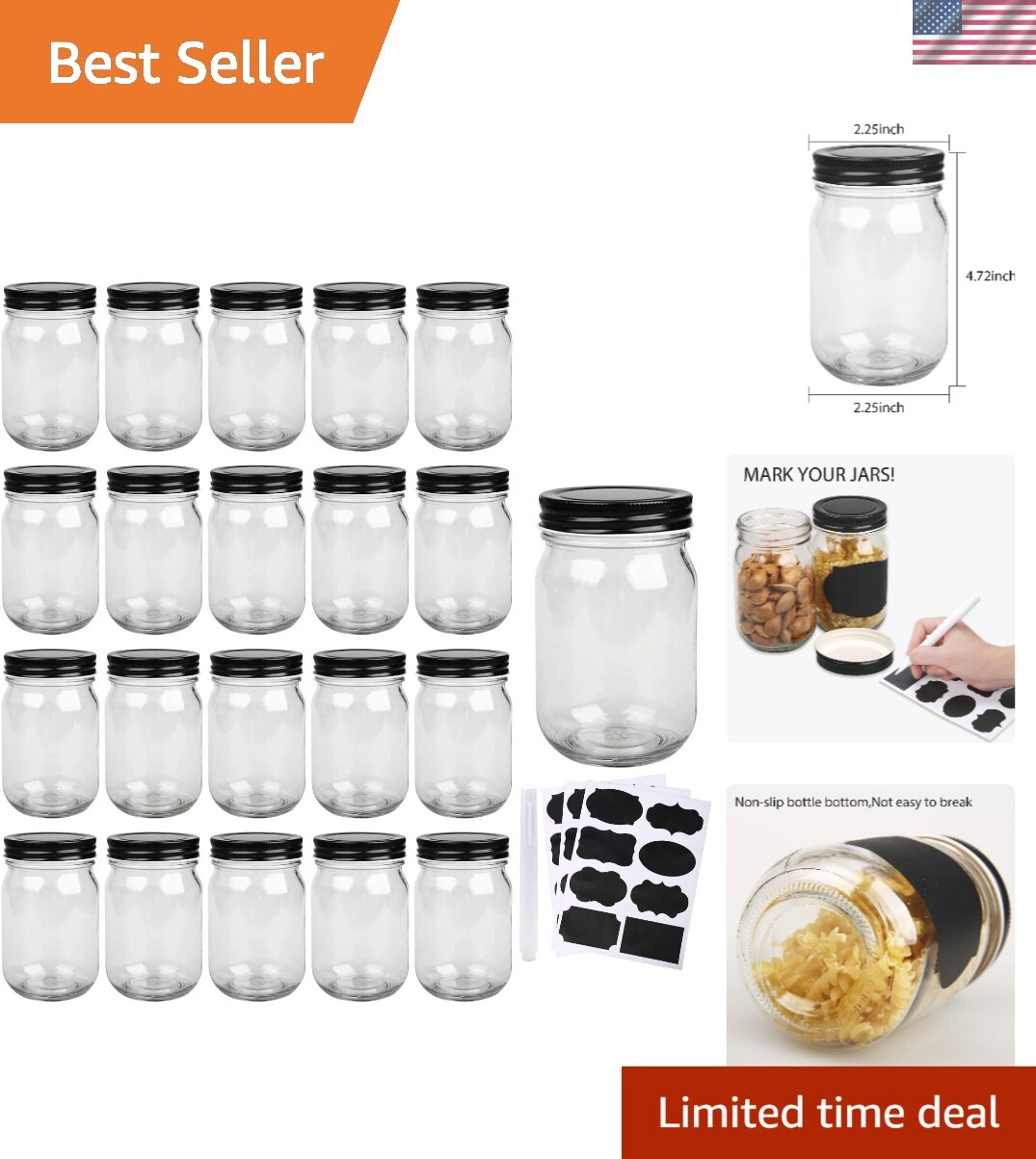 Versatile Glass Jars 12 oz with Airtight Seal – Ideal for Canning & Storage