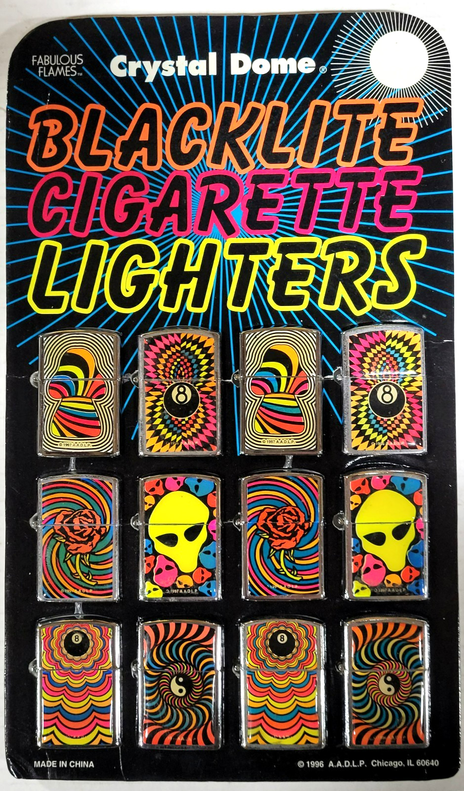 Vintage 1996 – Counter Display of 12 Blacklite Novelty Cigarette Lighters (6106)