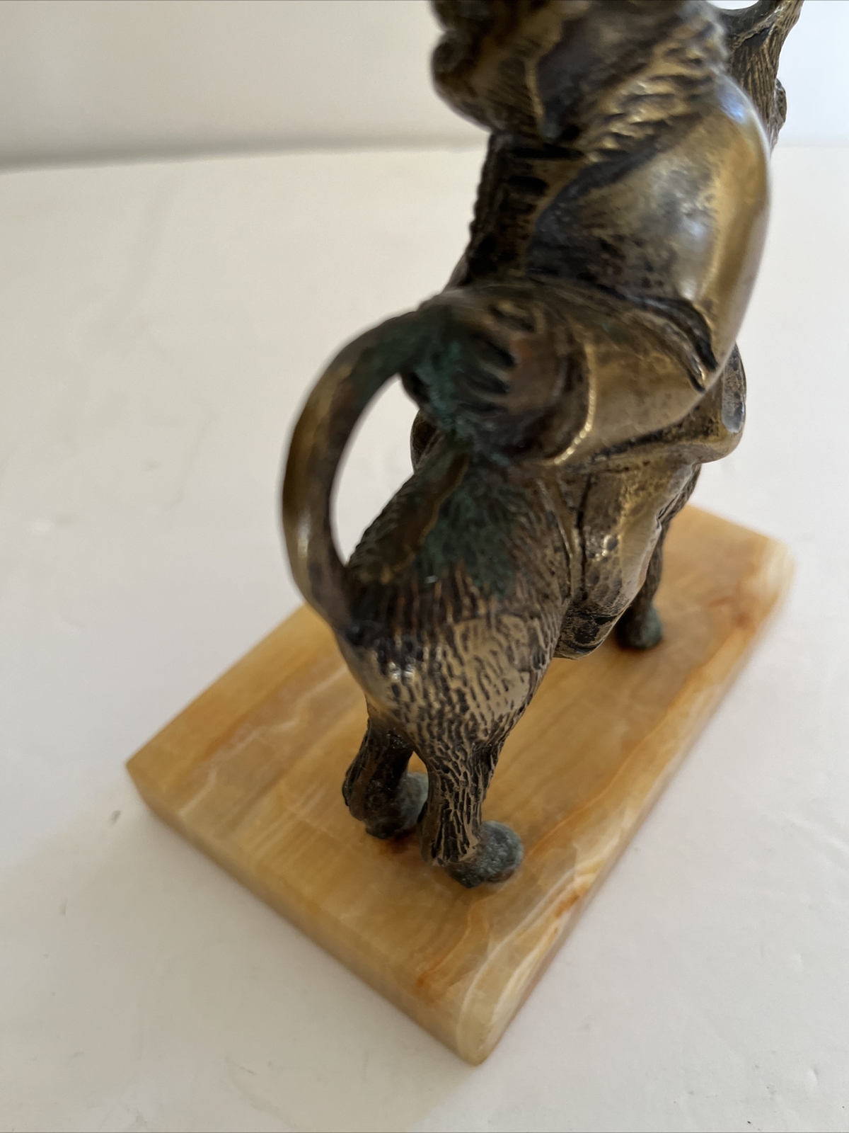 Antique Bronze Man Nassreddin Riding Backwards On A Donkey Figurine Pen Holder