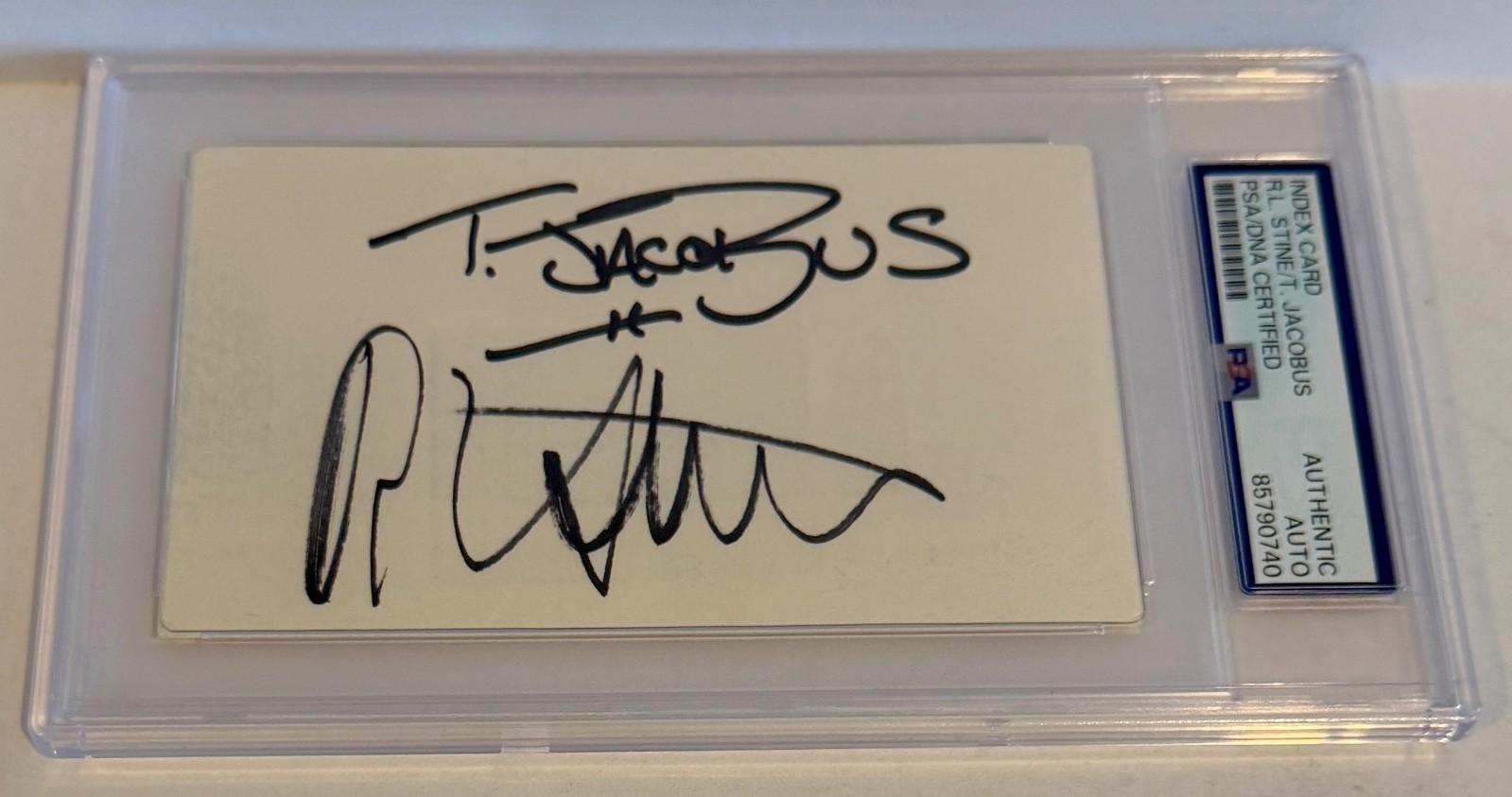 RL STine & Tim Jacobus Goosebumps 2x Signed Auto 3×5 Index Card PSA DNA Slabbed