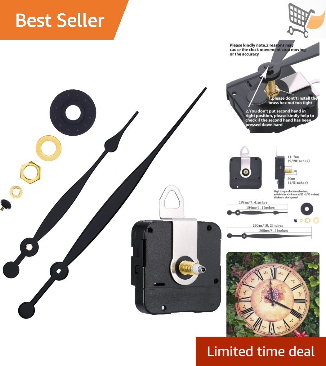 Quartz Clock Movement Replacement Parts Long Hands Silent Indoor Wall Mount