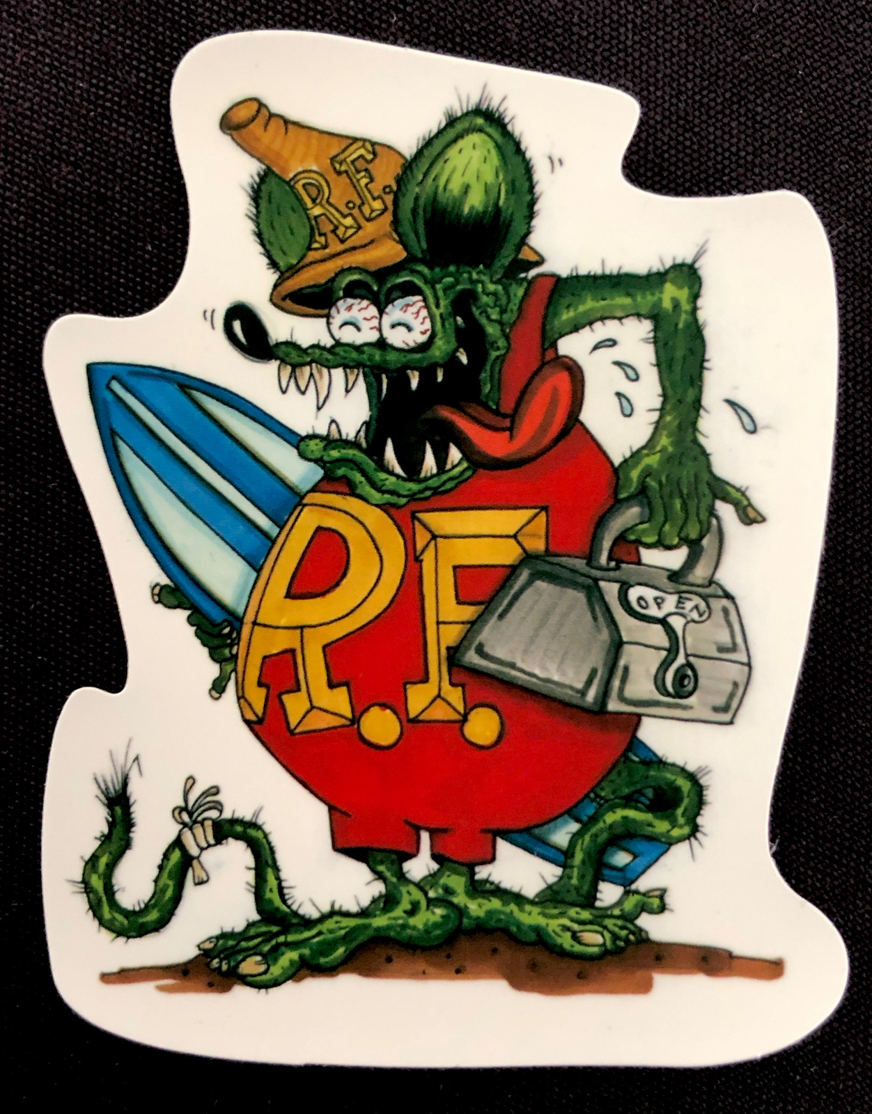 RAT FINK STICKER 21/2 x 3 1/4” “SURF & LUNCH” UV COATED GLOSSY NICE! Yes!!!