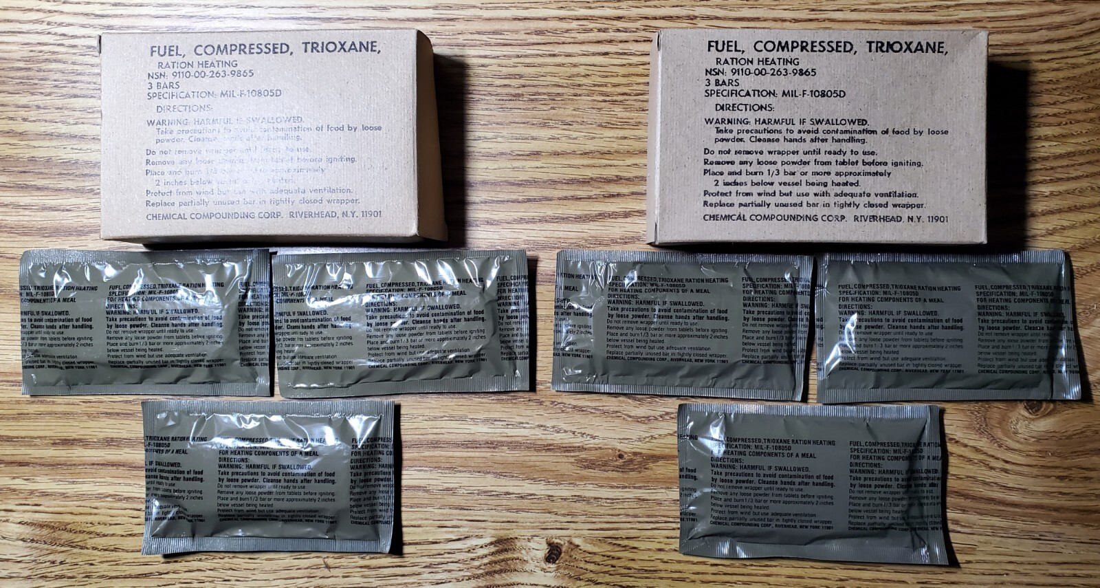 TRIOXANE MILITARY ISSUE LARGE COMPRESSED FUEL BARS – 2 BOXES, 6 BARS TOTAL- NIB