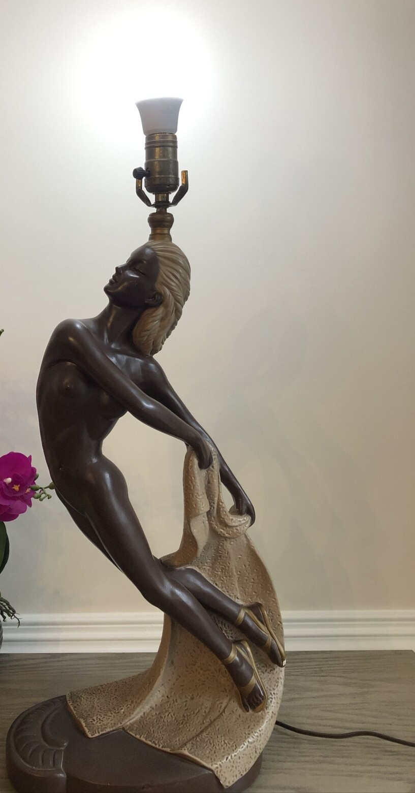 1952 MCM Nude Woman Lamp Curvy Brown Original Continental Art Co. 27x12x7″