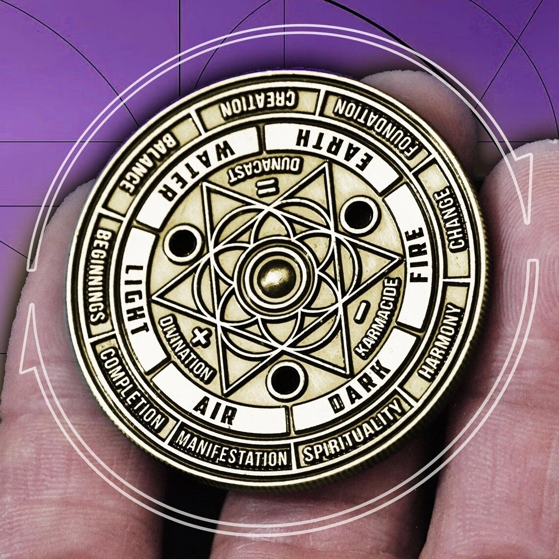 369 Spinning Tarot Coin Necklace – Tesla Divination Tool Jewelry, Ant. Gold